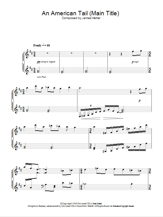 Learn to play James Horner An American Tail (Main Title) sheet music for Piano Solo in minutes. James Horner An American Tail (Main Title) sheet music notes and chords. Download Printable PDF.