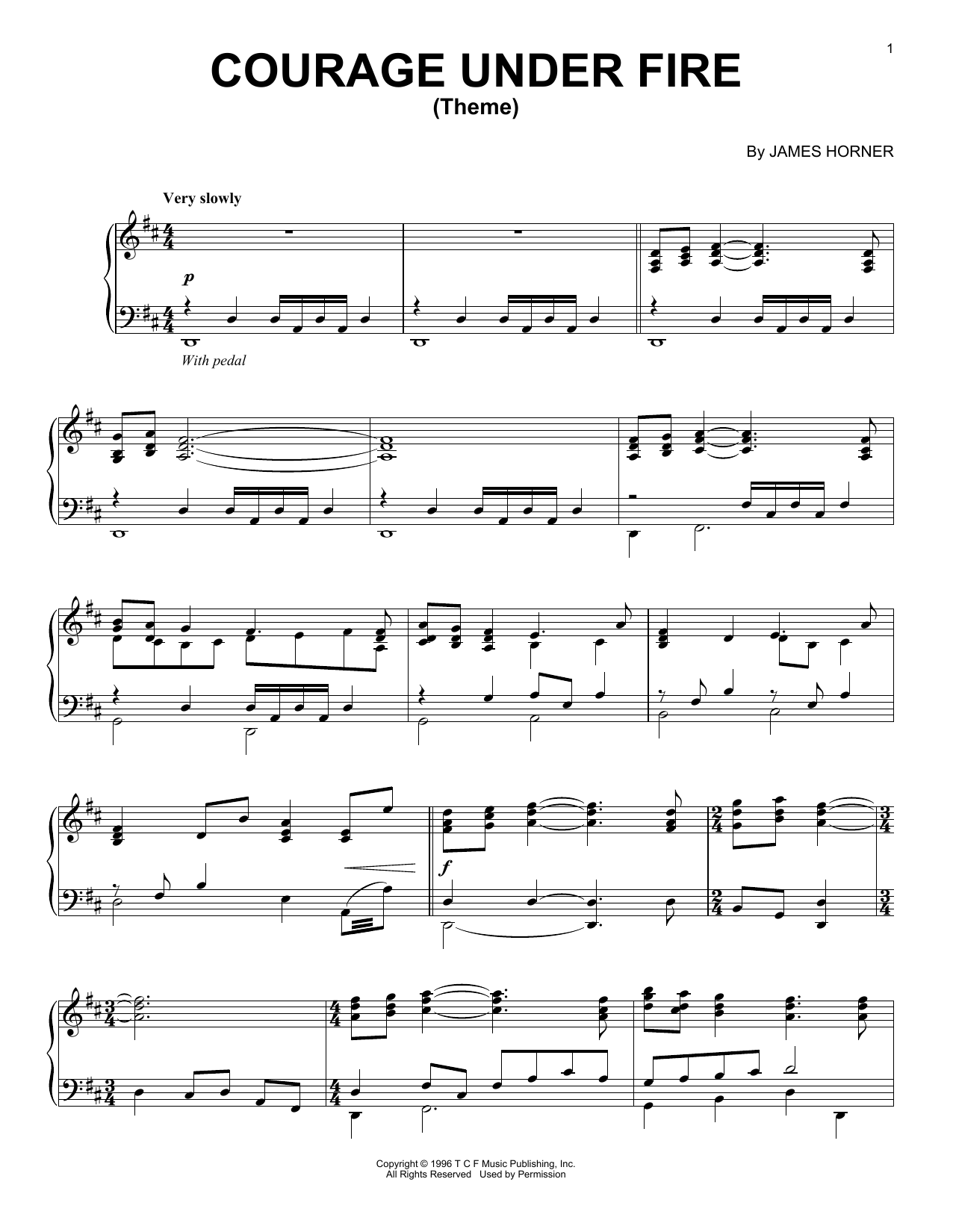 Learn to play James Horner Courage Under Fire (Theme) sheet music for Piano Solo in minutes. James Horner Courage Under Fire (Theme) sheet music notes and chords. Download Printable PDF.