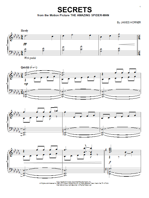 James Horner Secrets sheet music notes and chords. Download Printable PDF.