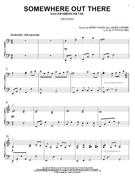 Learn to play James Horner Somewhere Out There sheet music for Piano Duet in minutes. James Horner Somewhere Out There sheet music notes and chords. Download Printable PDF.