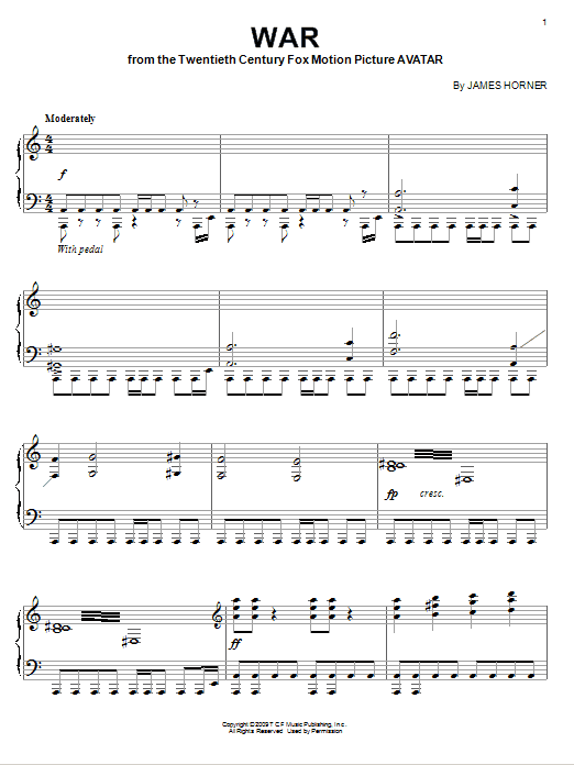 James Horner War sheet music notes and chords. Download Printable PDF.