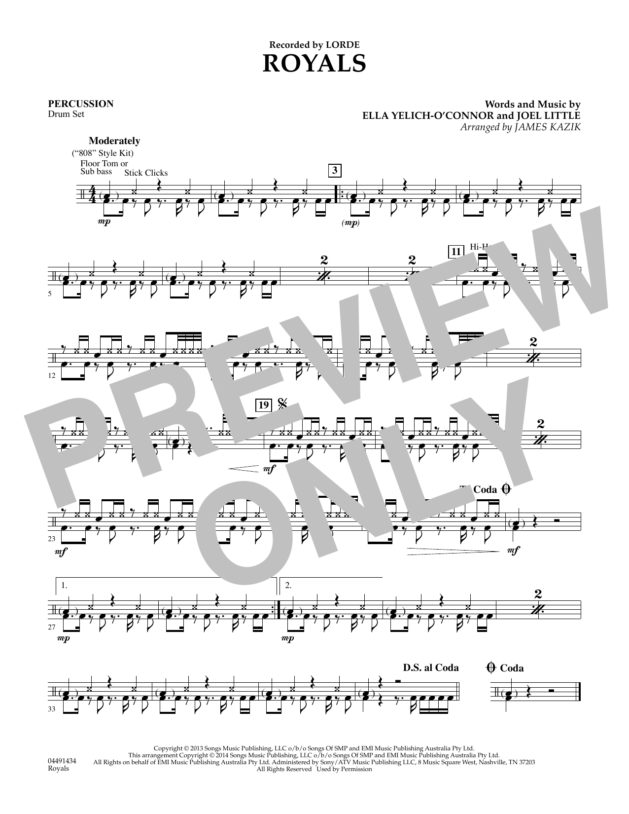 James Kazik Royals - Percussion sheet music notes and chords. Download Printable PDF.