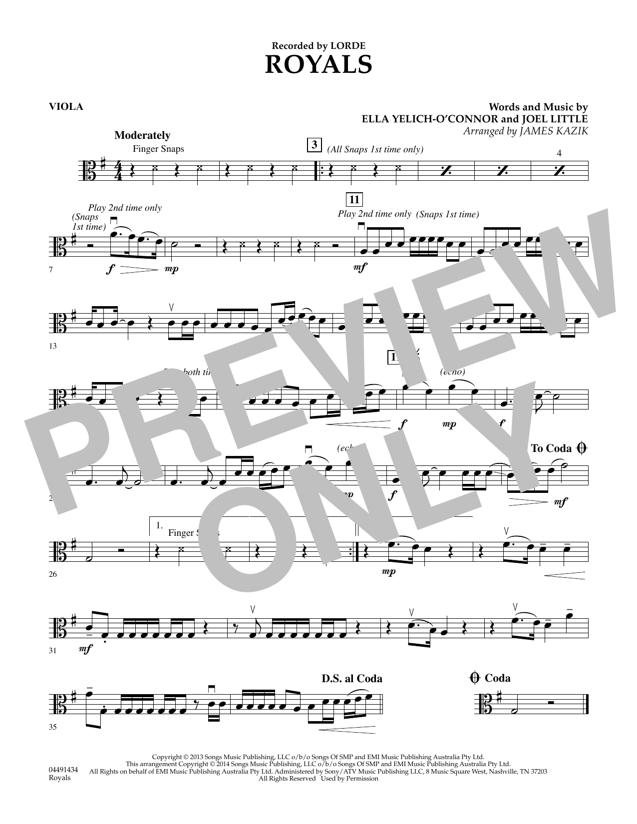 James Kazik Royals - Viola sheet music notes and chords. Download Printable PDF.