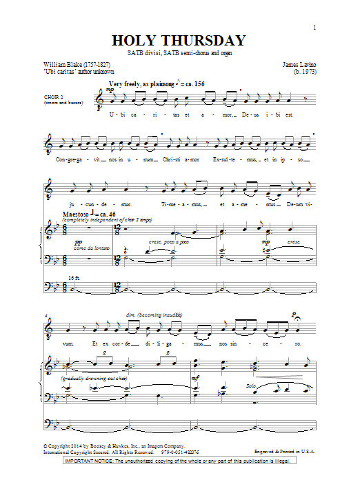 James Lavino Holy Thursday sheet music notes and chords. Download Printable PDF.