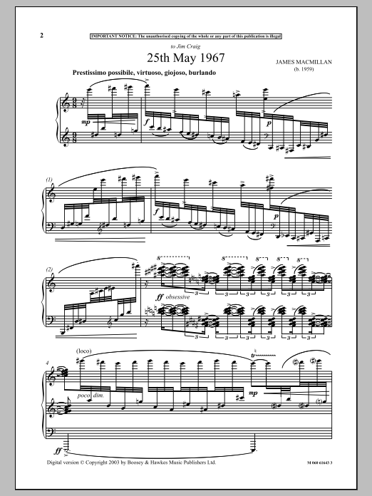 James MacMillan 25th May 1967 sheet music notes and chords. Download Printable PDF.