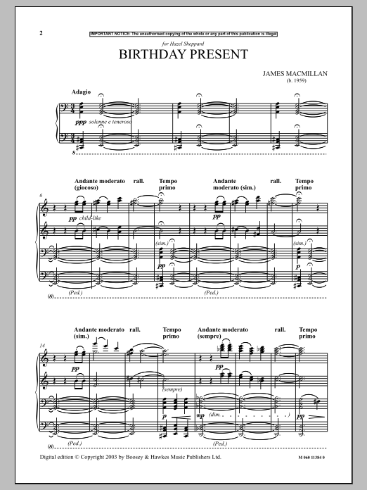 James MacMillan Birthday Present sheet music notes and chords. Download Printable PDF.