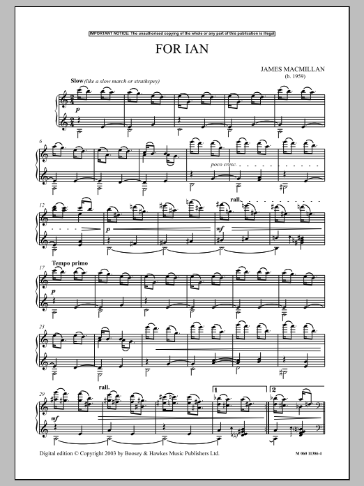 James MacMillan For Ian sheet music notes and chords. Download Printable PDF.