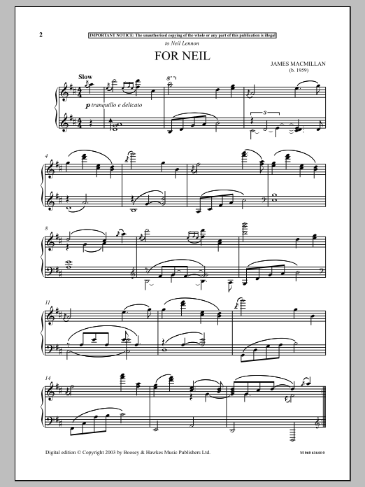 James MacMillan For Neil sheet music notes and chords. Download Printable PDF.