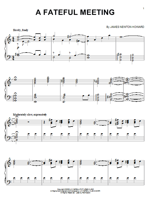 James Newton Howard A Fateful Meeting (from King Kong) sheet music notes and chords. Download Printable PDF.