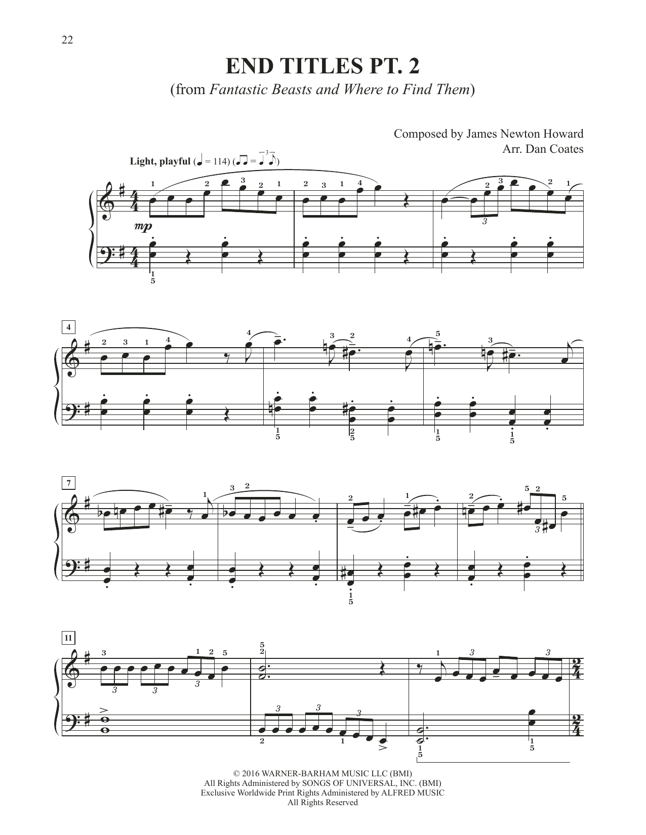 Learn to play James Newton Howard End Titles Pt. 2 (from Fantastic Beasts And Where To Find Them) (arr. Dan Coates) sheet music for Easy Piano in minutes. Price: 6.9900$ James Newton Howard End Titles Pt. 2 (from Fantastic Beasts And Where To Find Them) (arr. Dan Coates) sheet music notes and chords arranged for Easy Piano