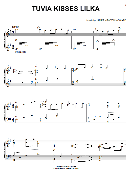 Learn to play James Newton Howard Tuvia Kisses Lilka sheet music for Piano Solo in minutes. James Newton Howard Tuvia Kisses Lilka sheet music notes and chords