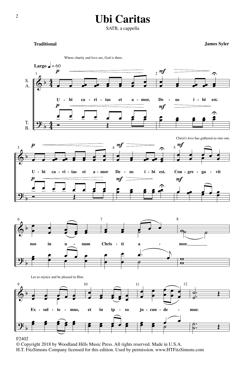 James Syler Ubi Caritas sheet music notes and chords. Download Printable PDF.