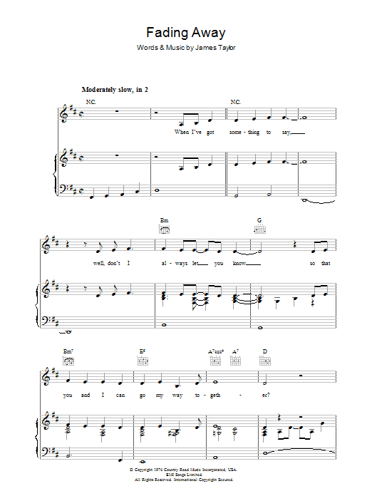 James Taylor Fading Away sheet music notes and chords. Download Printable PDF.