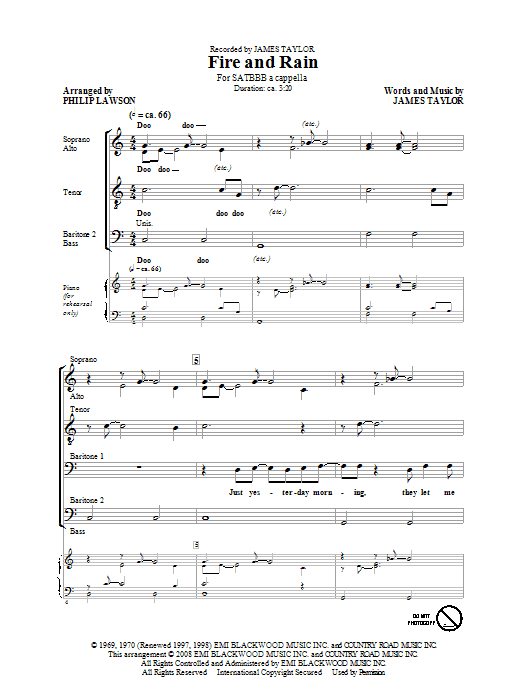 James Taylor Fire And Rain (arr. Philip Lawson) sheet music notes and chords arranged for SATB Choir