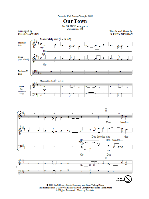 Learn to play James Taylor Our Town (from Cars) (arr. Philip Lawson) sheet music for SATB Choir in minutes. Price: 3.9900$ James Taylor Our Town (from Cars) (arr. Philip Lawson) sheet music notes and chords arranged for SATB Choir