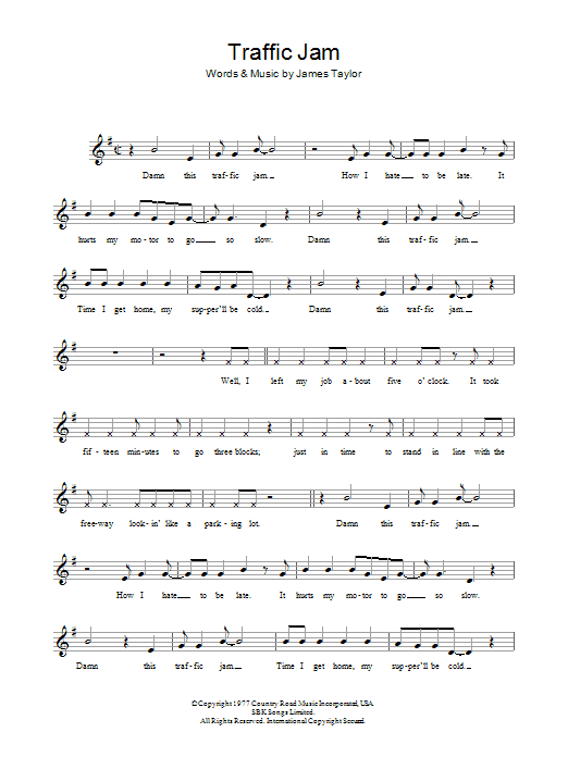 James Taylor Traffic Jam sheet music notes and chords. Download Printable PDF.