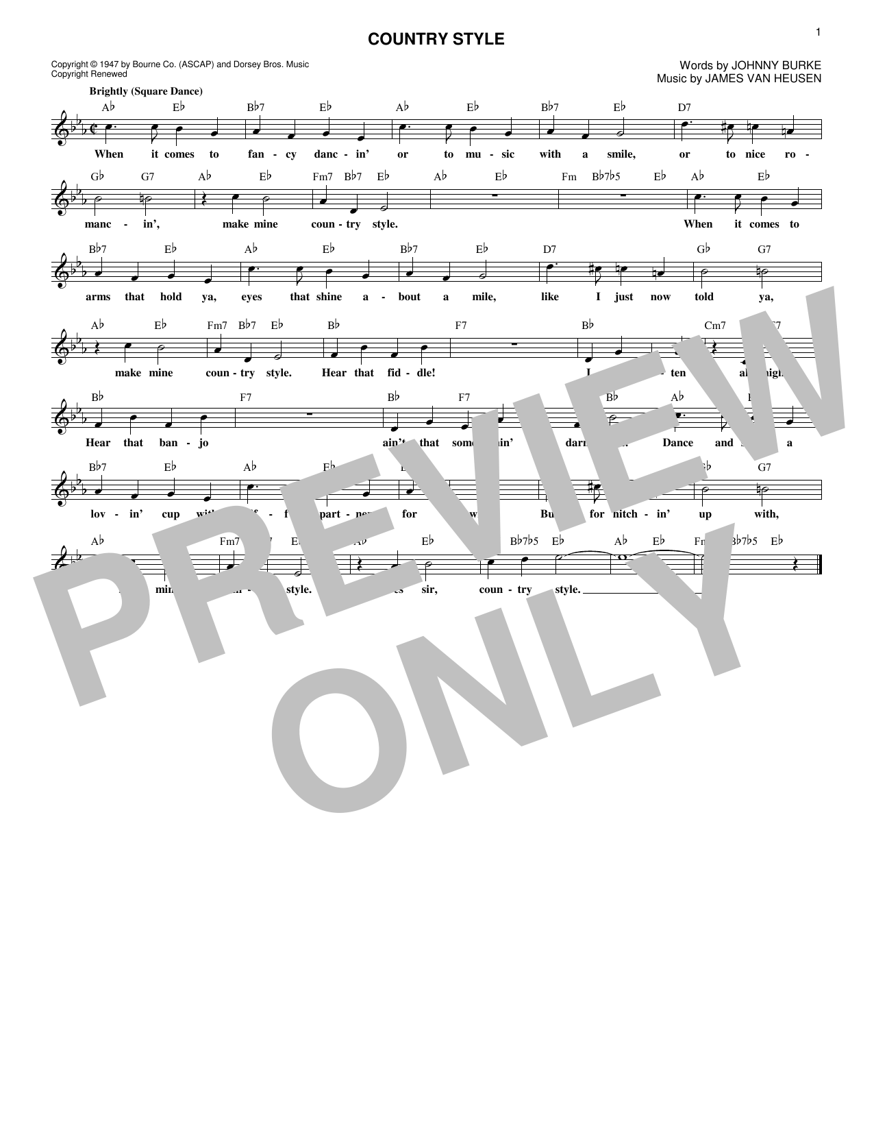 James Van Heusen Country Style sheet music notes and chords. Download Printable PDF.