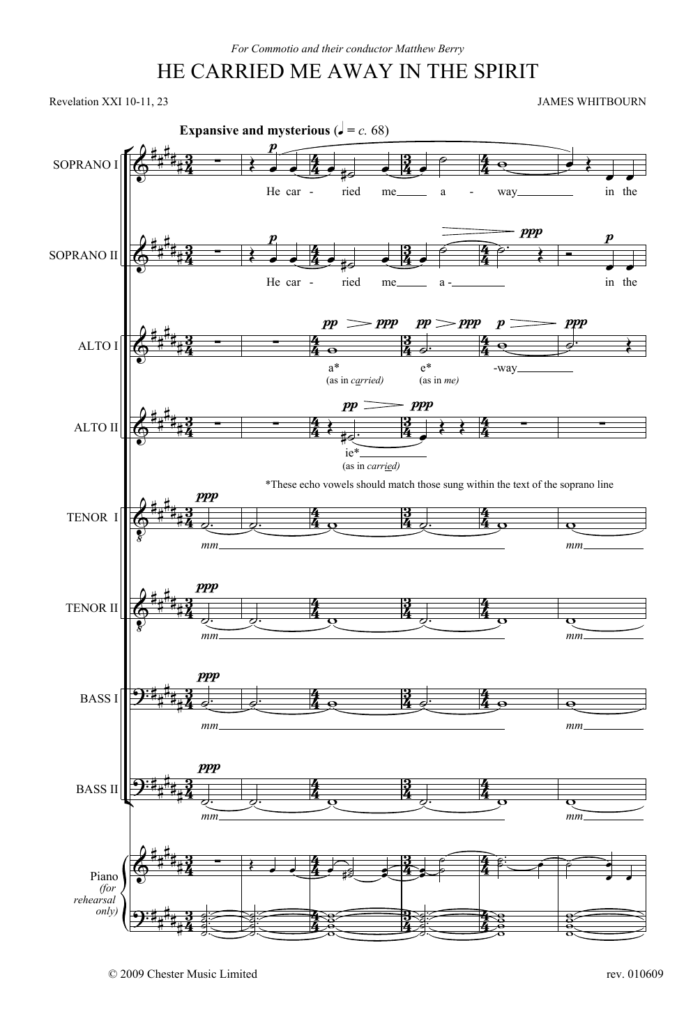 Learn to play James Whitbourn He Carried Me Away In The Spirit sheet music for SATB Choir in minutes. Price: 3.9900$ James Whitbourn He Carried Me Away In The Spirit sheet music notes and chords arranged for SATB Choir