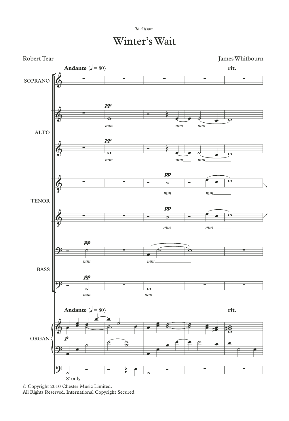 James Whitbourn Winter's Wait sheet music notes and chords. Download Printable PDF.