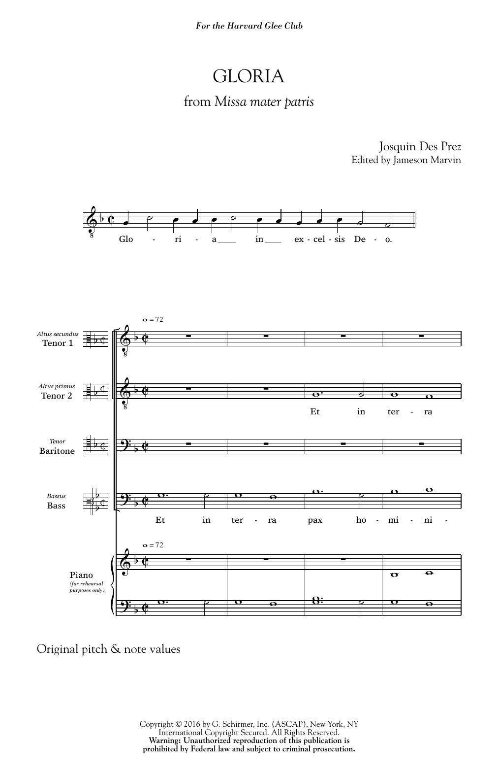 Jameson Marvin Gloria sheet music notes and chords. Download Printable PDF.