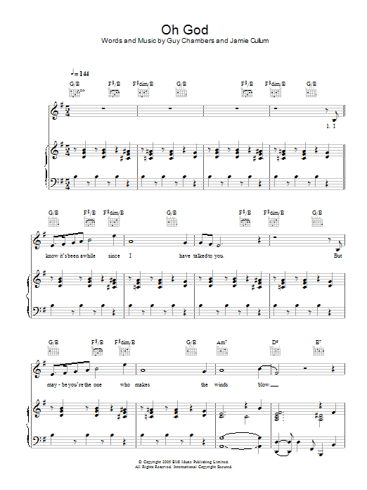 Jamie Cullum Oh God sheet music notes and chords. Download Printable PDF.