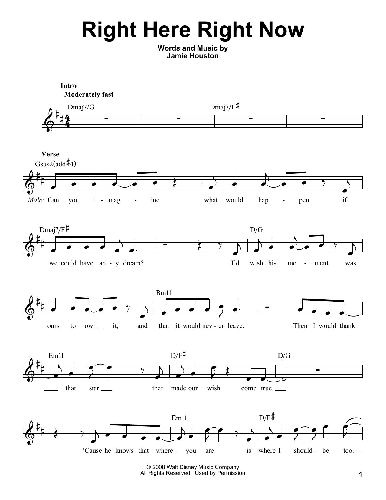 High School Musical 3 Right Here Right Now sheet music notes and chords arranged for Pro Vocal