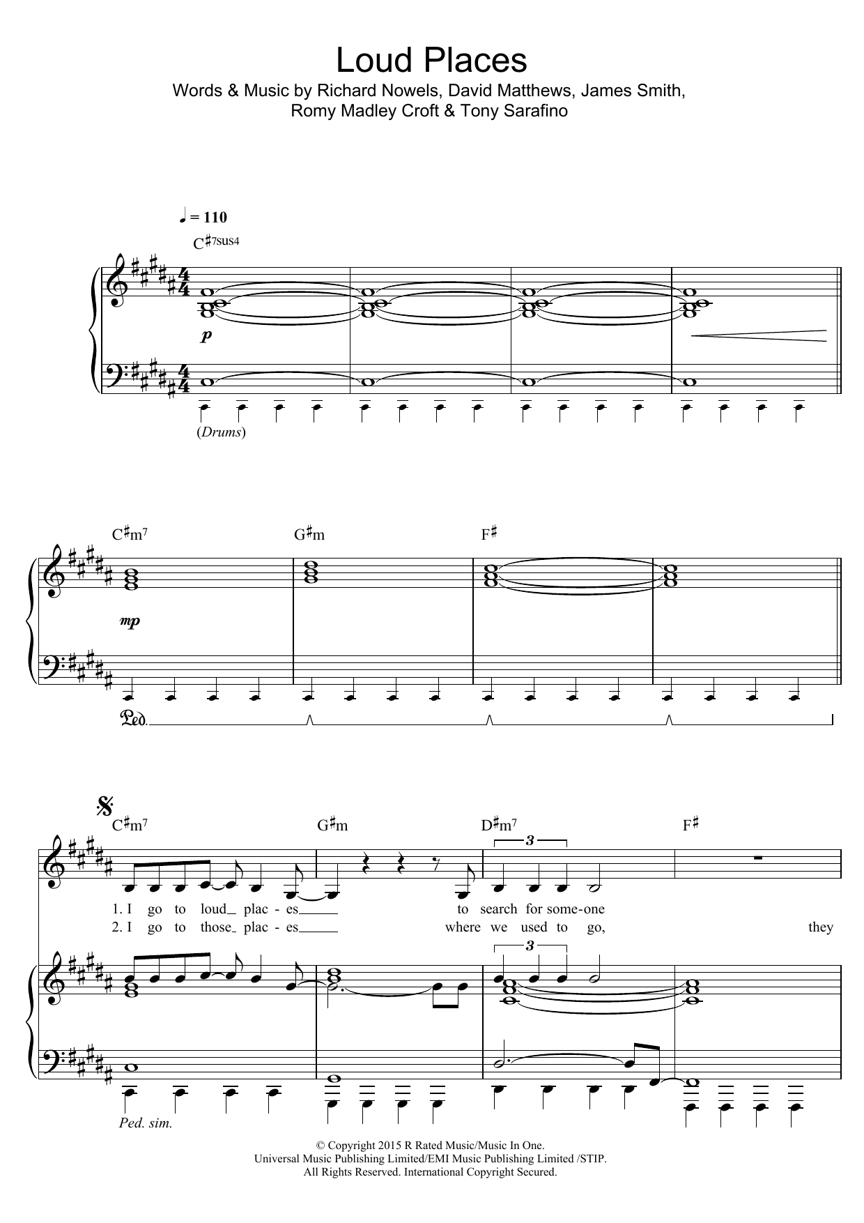 Jamie xx Loud Places sheet music notes and chords. Download Printable PDF.