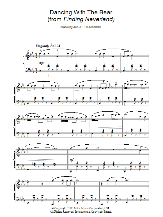 Jan A.P. Kaczmarek Dancing With The Bear (from Finding Neverland) sheet music notes and chords arranged for Lead Sheet / Fake Book