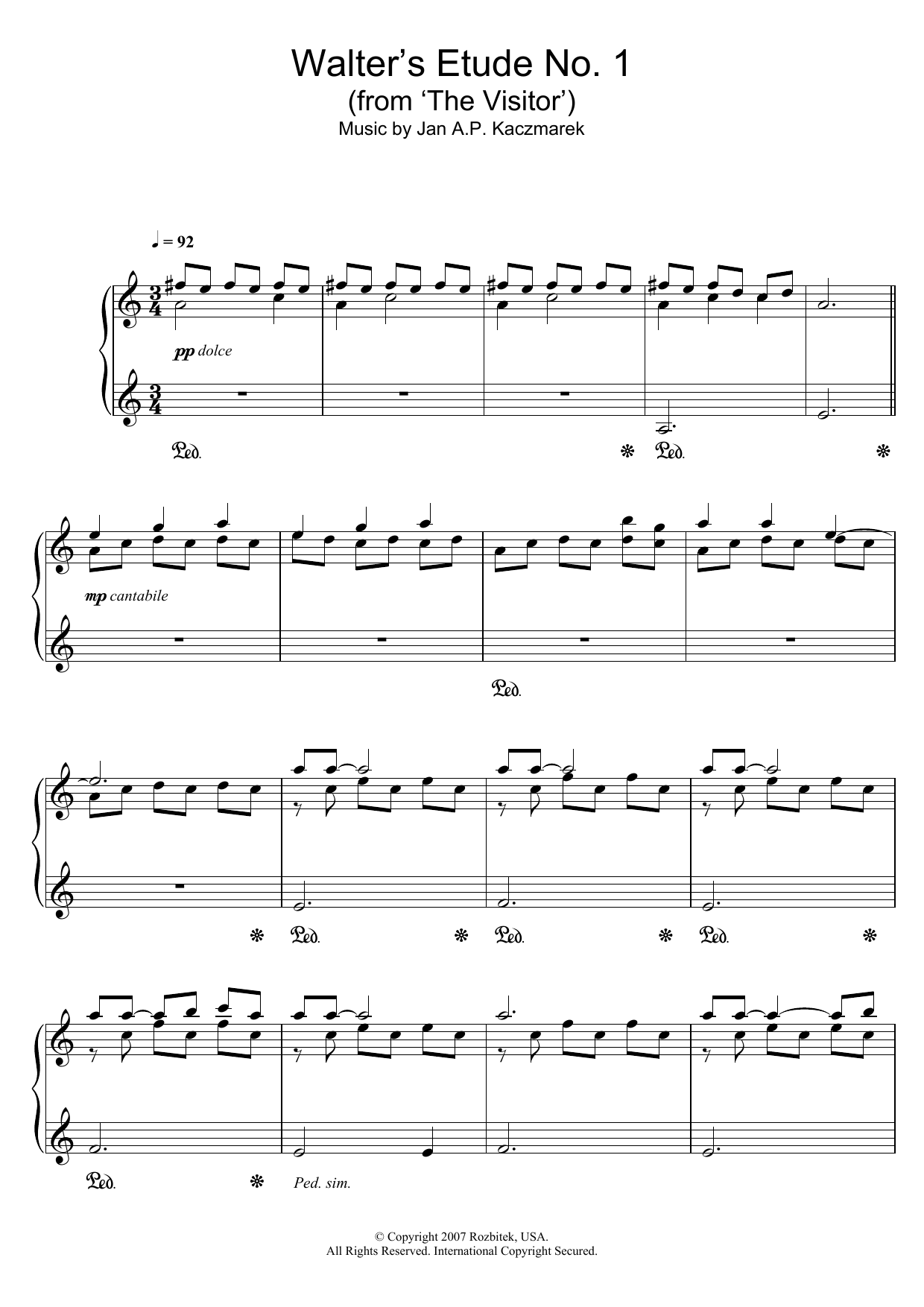 Learn to play Jan A.P. Kaczmarek Walter's Etude No. 1 (from 'The Visitor') sheet music for Piano Solo in minutes. Jan A.P. Kaczmarek Walter's Etude No. 1 (from 'The Visitor') sheet music notes and chords. Download Printable PDF.