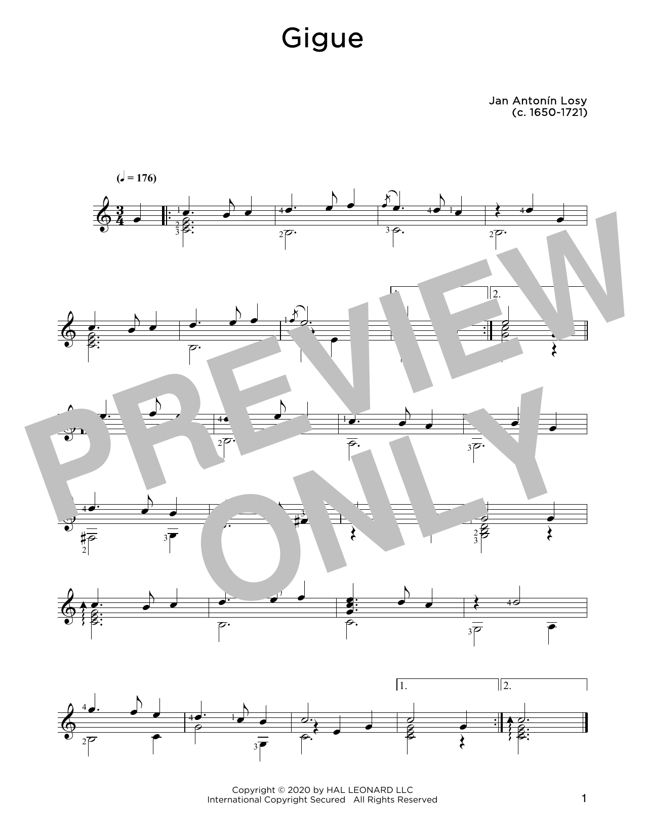 Jan Antonin Losey Gigue sheet music notes and chords. Download Printable PDF.