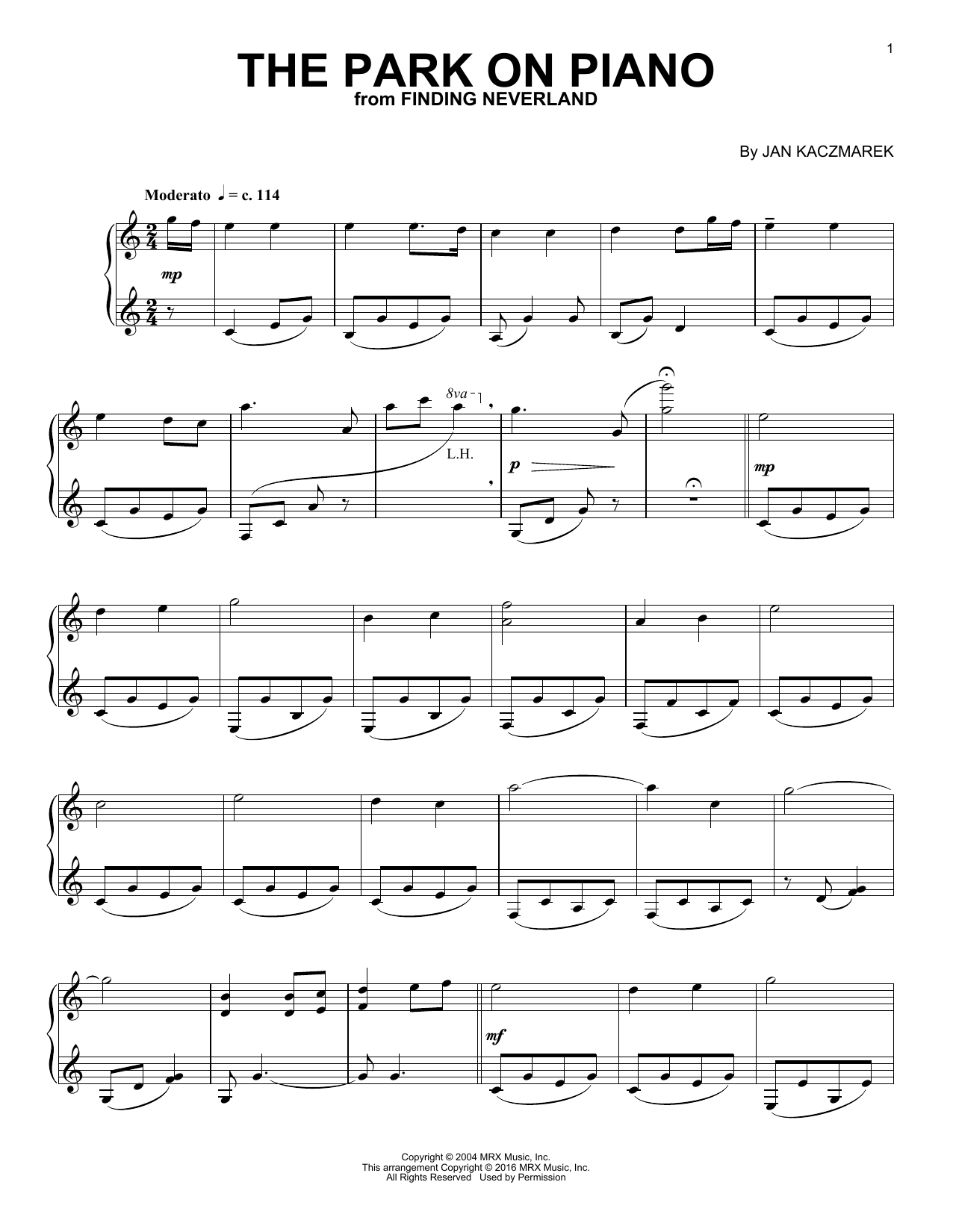 Learn to play Jan Kaczmarek The Park On Piano (from Finding Neverland) sheet music for Easy Piano in minutes. Price: 6.9900$ Jan Kaczmarek The Park On Piano (from Finding Neverland) sheet music notes and chords arranged for Easy Piano