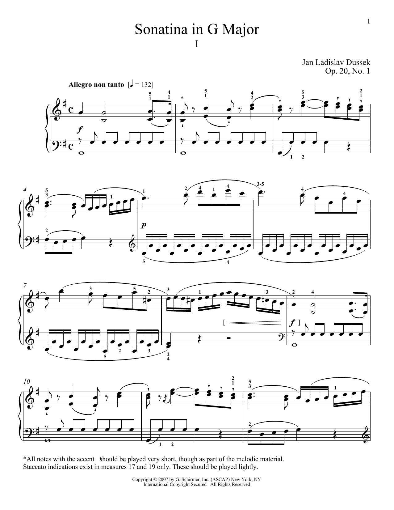 Learn to play Jan Ladislaw Dussek Sonatina In G Major, Op. 20, No. 1 sheet music for Piano Solo in minutes. Jan Ladislaw Dussek Sonatina In G Major, Op. 20, No. 1 sheet music notes and chords. Download Printable PDF.