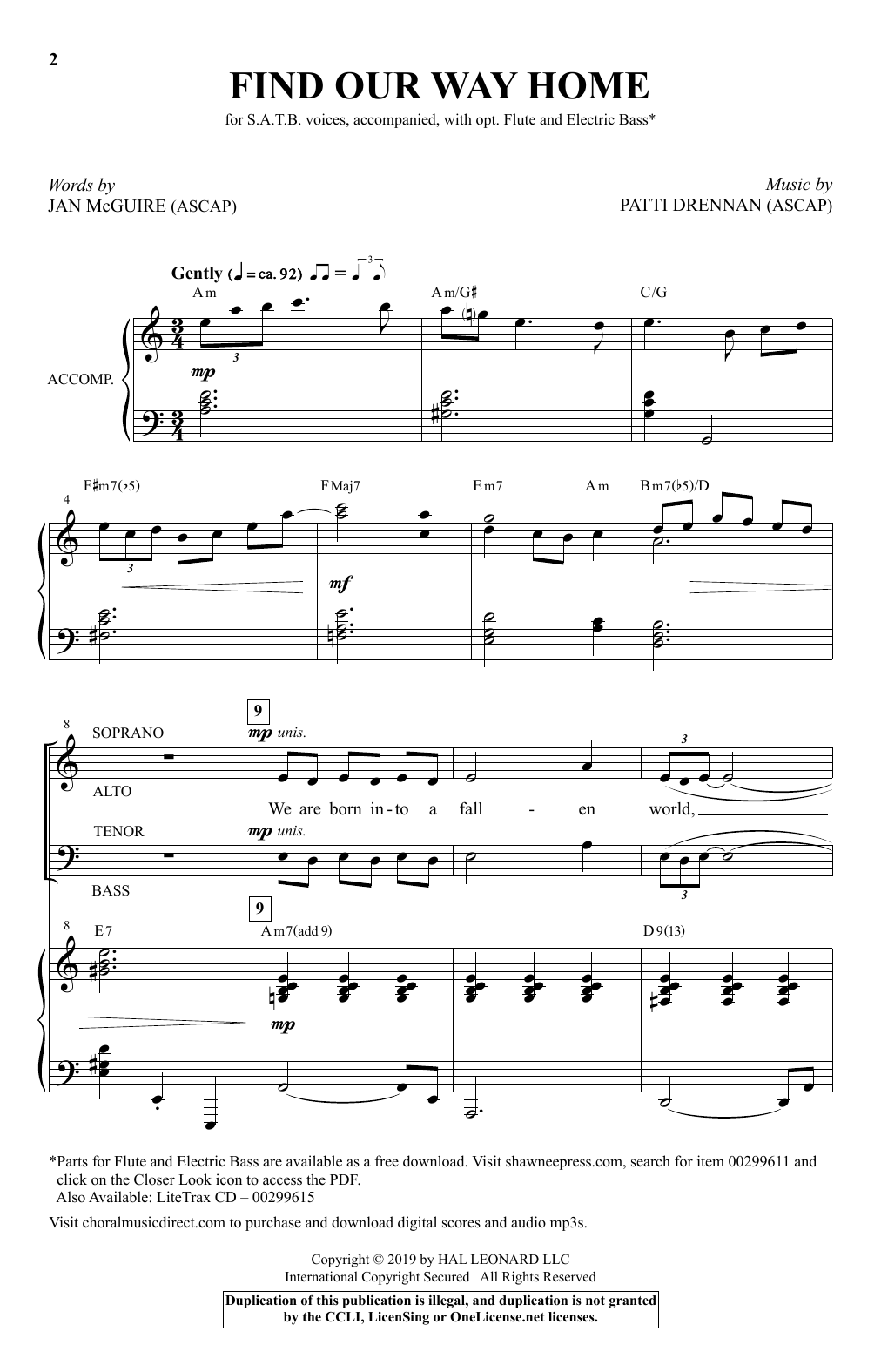 Jan McGuire and Patti Drennan Find Our Way Home sheet music notes and chords arranged for SATB Choir