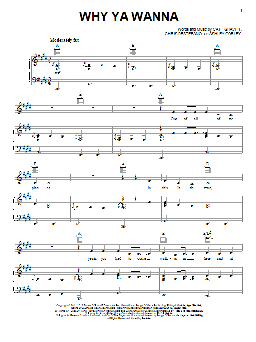 Jana Kramer Why Ya Wanna sheet music notes and chords. Download Printable PDF.