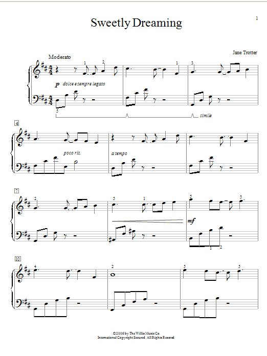 Jane Trotter Sweetly Dreaming sheet music notes and chords. Download Printable PDF.