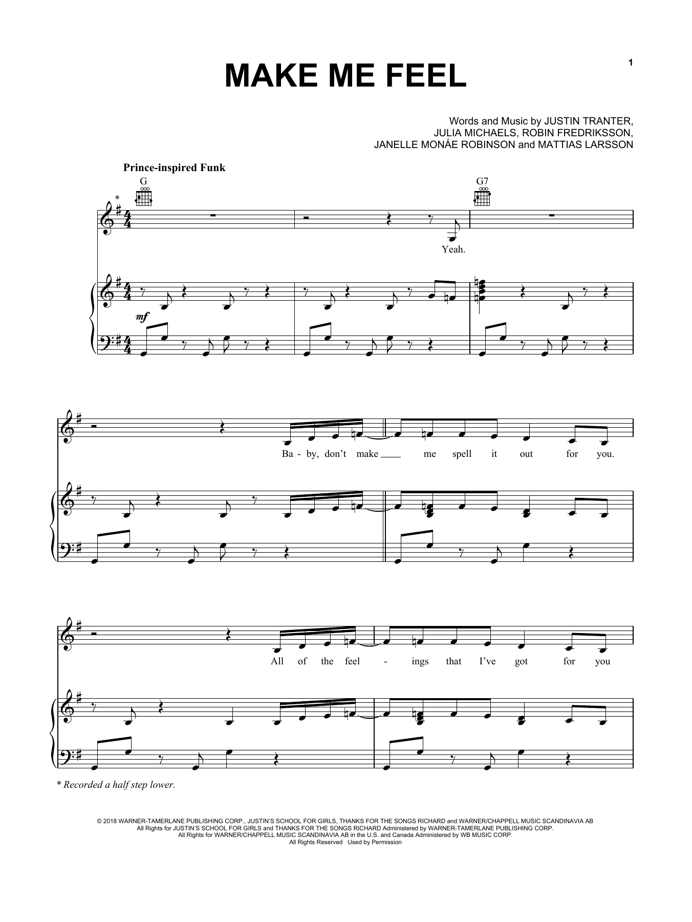 Janelle Monae Make Me Feel sheet music notes and chords. Download Printable PDF.