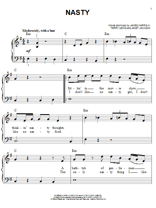 Janet Jackson Nasty sheet music notes and chords. Download Printable PDF.