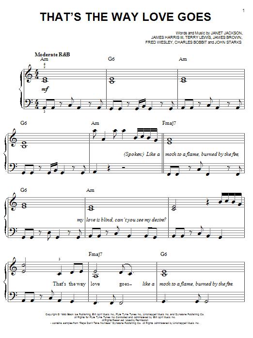 Janet Jackson That's The Way Love Goes sheet music notes and chords. Download Printable PDF.