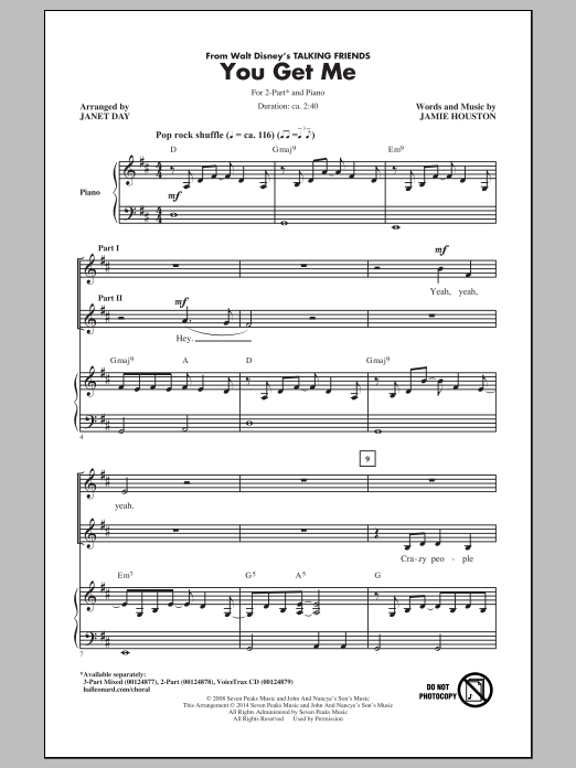 Jamie Houston You Get Me (arr. Janet Day) sheet music notes and chords. Download Printable PDF.