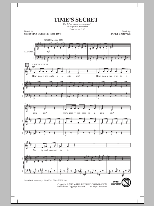 Janet Gardner Time's Secret sheet music notes and chords. Download Printable PDF.