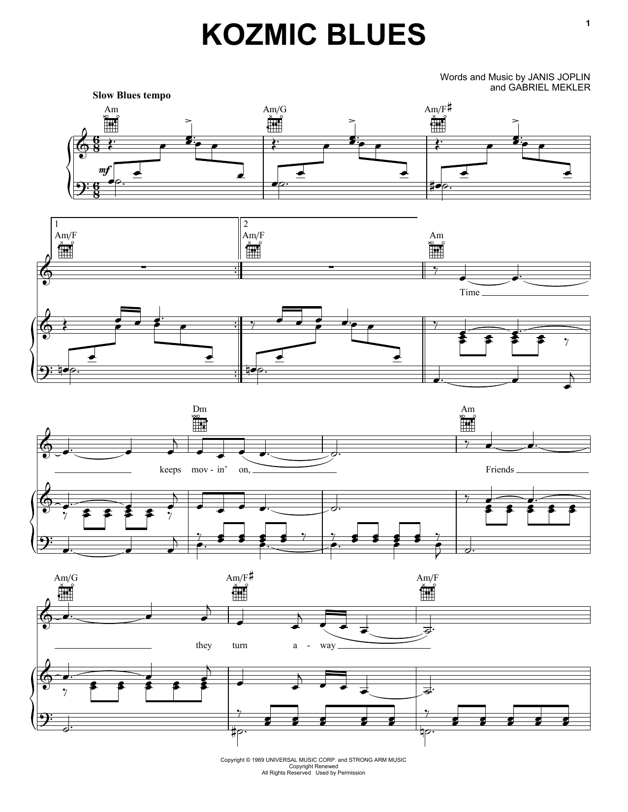 Learn to play Janis Joplin Kozmic Blues (from the musical A Night With Janis Joplin) sheet music for Piano, Vocal & Guitar (Right-Hand Melody) in minutes. Janis Joplin Kozmic Blues (from the musical A Night With Janis Joplin) sheet music notes and chords. Download Printable PDF.