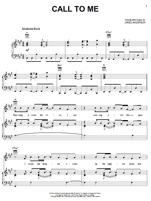 Jared Anderson Call To Me sheet music notes and chords. Download Printable PDF.