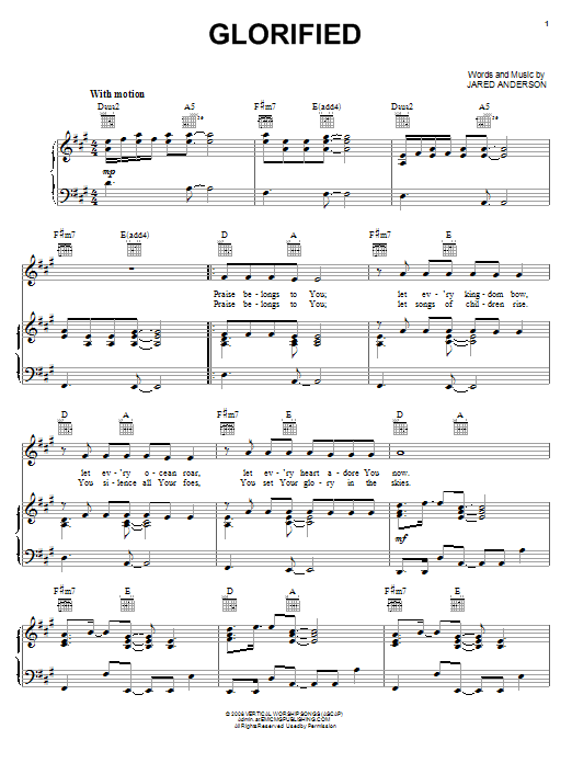 Jared Anderson Glorified sheet music notes and chords. Download Printable PDF.