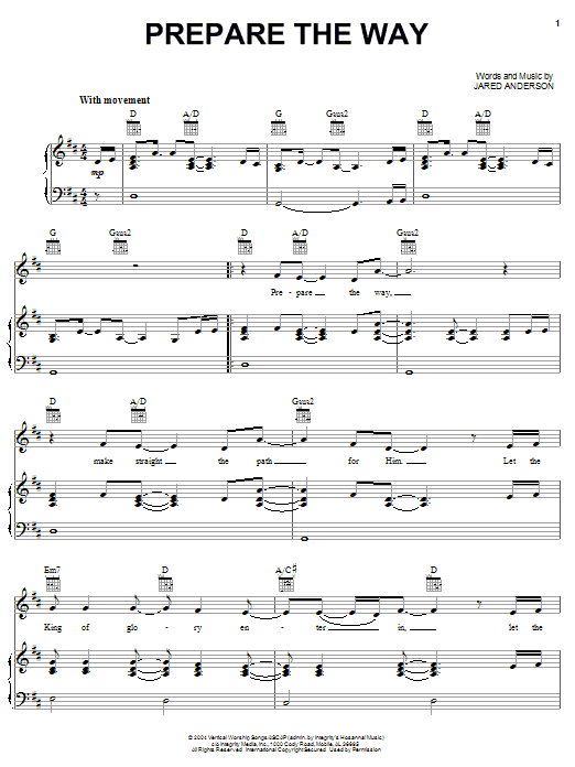 Jared Anderson Prepare The Way sheet music notes and chords. Download Printable PDF.