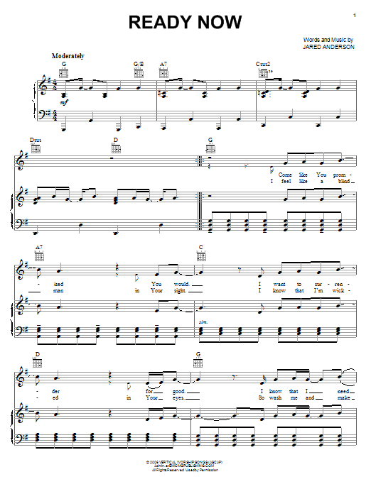 Jared Anderson Ready Now sheet music notes and chords. Download Printable PDF.