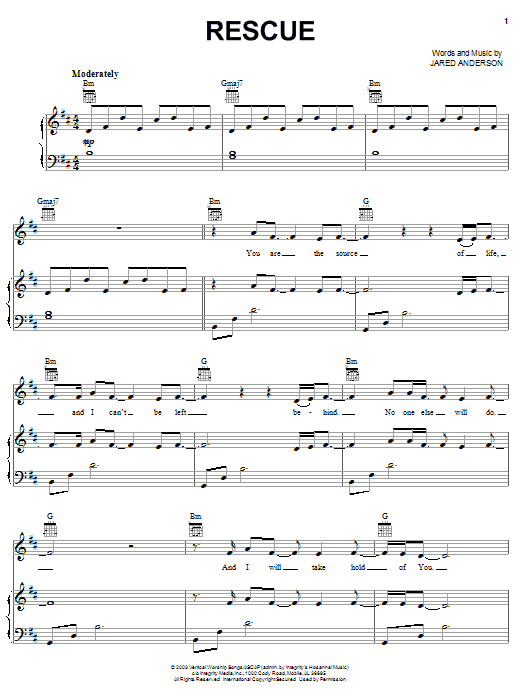 Jared Anderson Rescue sheet music notes and chords. Download Printable PDF.