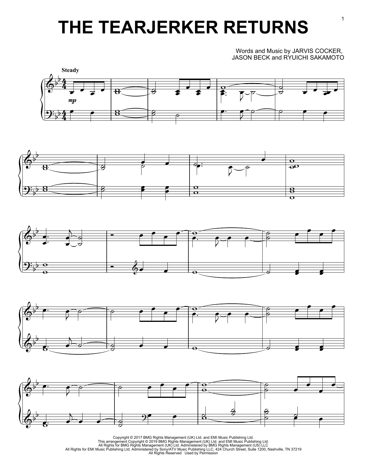 Learn to play Jarvis Cocker & Chilly Gonzales The Tearjerker Returns sheet music for Piano Solo in minutes. Price: 7.8900$ Jarvis Cocker & Chilly Gonzales The Tearjerker Returns sheet music notes and chords arranged for Piano Solo
