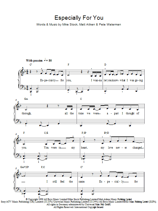 Jason Donovan & Kylie Minogue Especially For You sheet music notes and chords. Download Printable PDF.