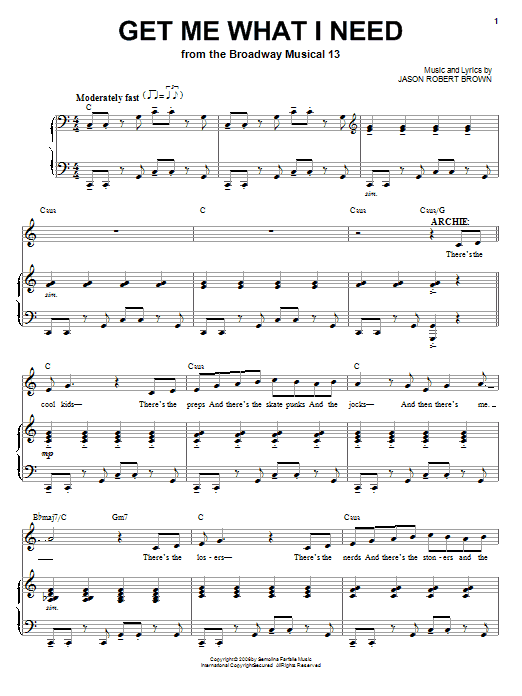 Jason Robert Brown Get Me What I Need (from 13: The Musical) sheet music notes and chords. Download Printable PDF.