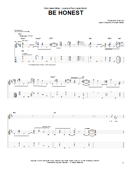 Jason Mraz Be Honest sheet music notes and chords. Download Printable PDF.